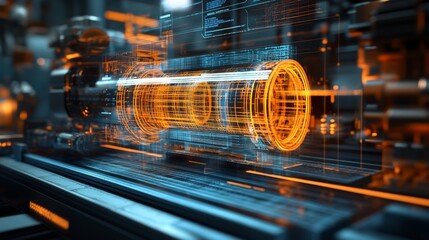 A Futuristic Industrial Machine with a Holographic Display