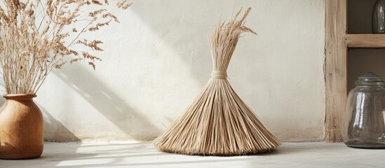 Broom made from tied coconut frond sticks showcasing traditional craftsmanship for eco friendly cleaning