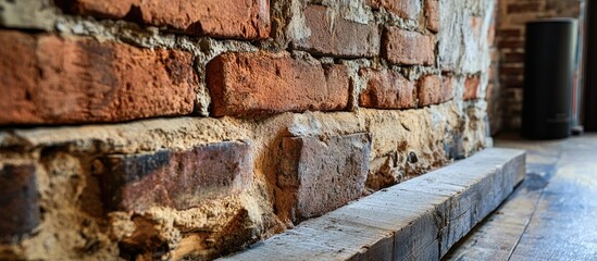 Brick wall border designed for a wood burning stove installation highlighting construction details in an interior fitting space