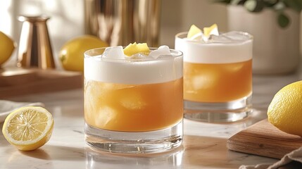 Grappa sour with Italian grappa and lemon juice cocktail