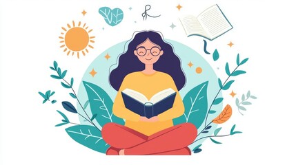 A woman enjoys reading in a serene environment.