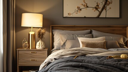 Beautiful Colored Mockup Bedroom Interior Blank Poster Decoration Art Background Image, generative AI