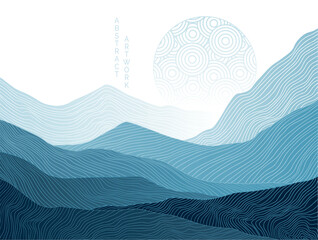 abstract japanese landscape on background with gradient, blue colours