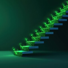 Fototapeta premium Futuristic glowing stairs in a digital style.