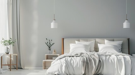 Beautiful Colored Mockup Bedroom Interior Blank Poster Decoration Art Background Image, generative AI