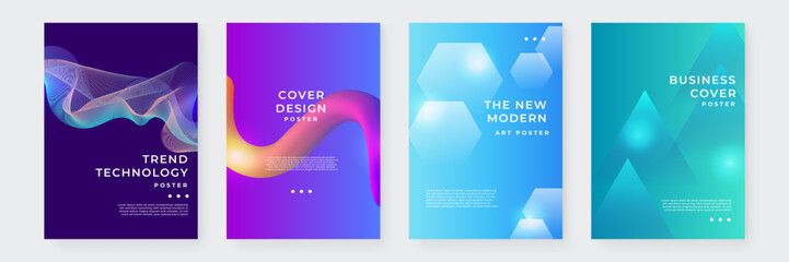 Set of Four Colorful Abstract Geometric Poster Designs