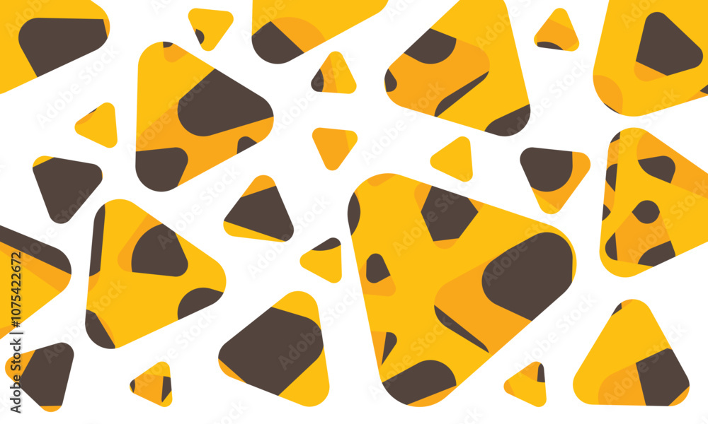 Poster seamless vector pattern, with colorful rounded triangles on abstract background.