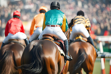 Fototapeta premium Horse riders competing in an equestrian race