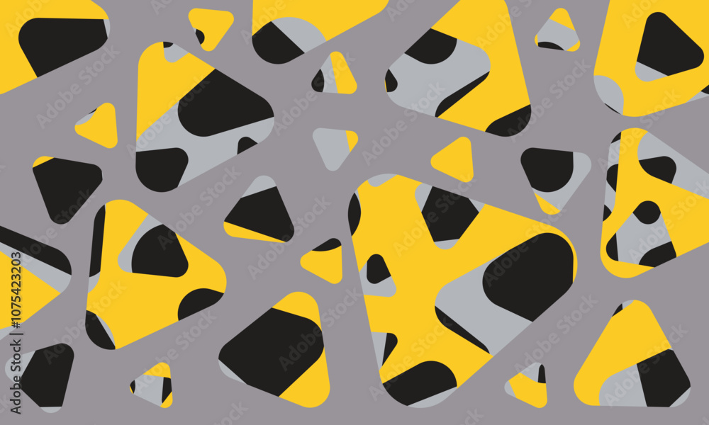 Poster seamless vector pattern, with colorful rounded triangles on abstract background.