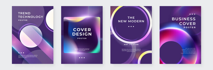 Set of Four Abstract Minimalist Purple Poster Designs. Ideal for Modern Design Projects, Event Invitations, and Creative Presentations.
