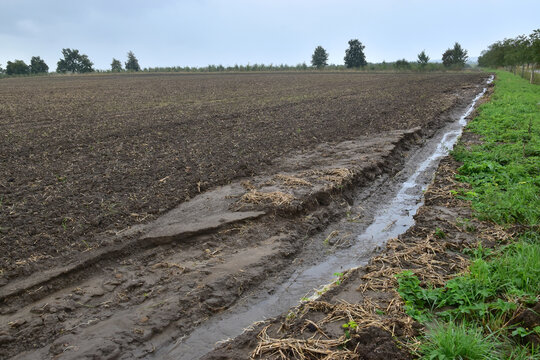 Soil erosion water degradation of field landscape