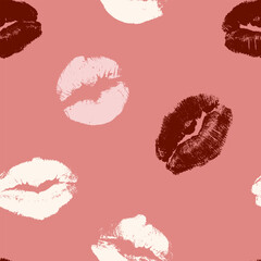 Seamless Valentine’s Day pattern with kisses. Pattern with colorful lips on a pink background. Kisses, love, affection, touch. Bright print for Valentine’s Day