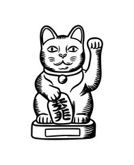 maneki-neko black and white doodle style simple sketch