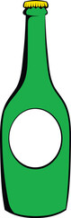 Green beer bottle with blank label and golden cap standing on white background, ideal for mockups
