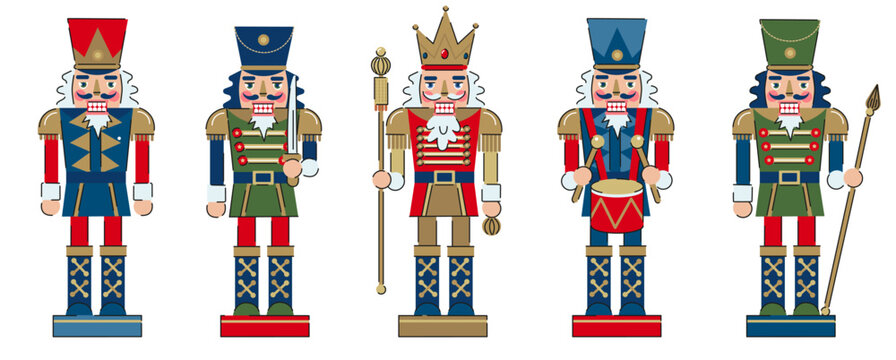 Set of Traditional Nutcracker Soldiers. Christmas Toy Decoration.