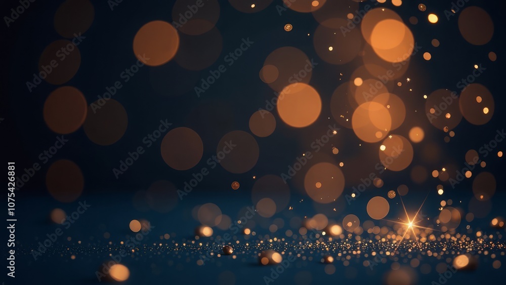 Poster bokeh lights and glittering particles in a dark atmospheric background