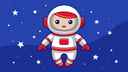 Naklejka premium Smiling astronaut floating in space among stars vector illustration. 