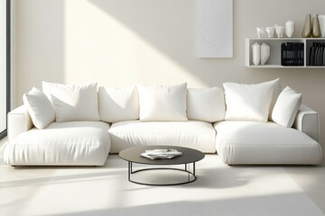 Minimalist White Sectional Sofa in Airy Space