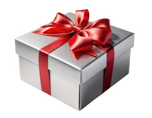 Shiny Silver Gift Box on Transparent Background