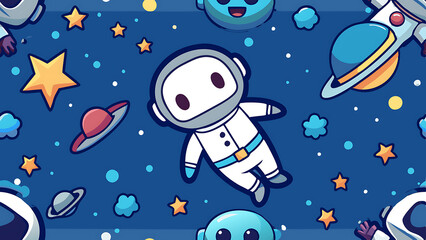 Naklejka premium Smiling astronaut floating in space among stars vector illustration. 