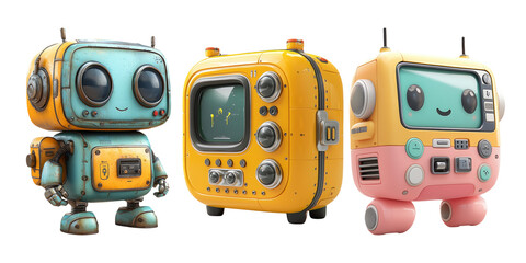 Fototapeta premium Colorful Retro Robots with Vintage Aesthetic