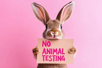 A vibrant campaign against animal testing with a cute rabbit advocating for animal rights
