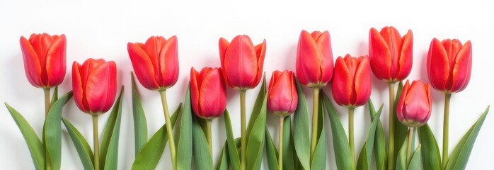 red tulips isolated on white, banner