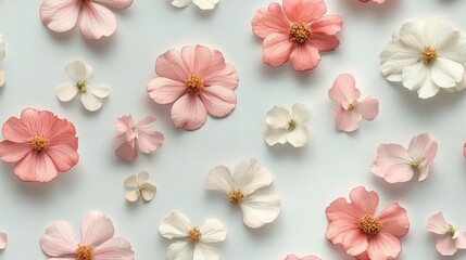 Obraz premium Delicate Pink and White Flowers on a White Surface