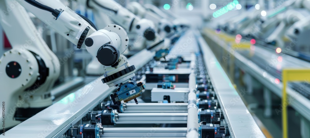 Poster robotic precision in automated factory for smartphone component production