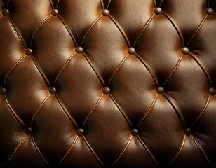 Naklejka premium brown leather upholstery fancy luxury stitching sofa couch texture pattern macro background