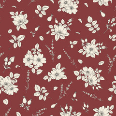 Bicolor rose, lavender floral pattern. Modern botanical design