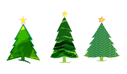 Xmas, Christmas trees in a watercolor textured stylized style.