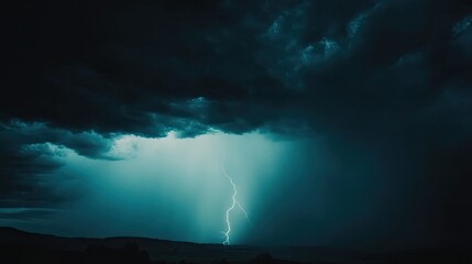 Dark background with thundercloud and lightning from it..Multiple lightning discharges from a cumulus cloud. Natural background. Illustration for cover, interior design, etc.