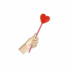 Vector illustration design of hands holding a heart-shaped stick symbolizing love, affection and romance. Ideal for Valentine's Day, relationships and emotional expressions.