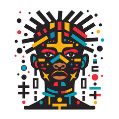 Fototapeta premium Colorful vector illustration of African American man face in tribal style.