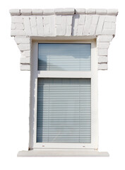 A window with white trim and a white frame