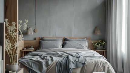 Beautiful Colored Mockup Bedroom Interior Blank Poster Decoration Art Background Image, generative AI