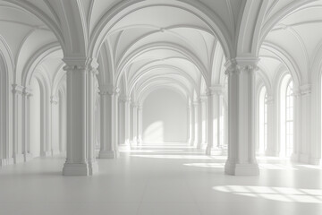 Empty white room with arches in the walls
