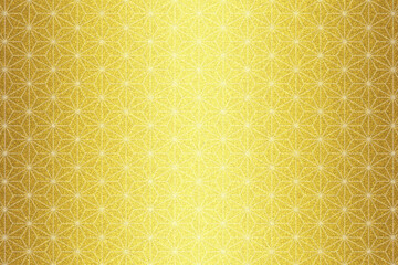 白い麻の葉模様を合成した金屏風の様な背景(アンティークゴールド)縦模様のグラデーション