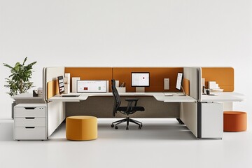 Modern Office Workspace Design: Contemporary Cubicles with Ergonomic Chairs and Minimalist Decor