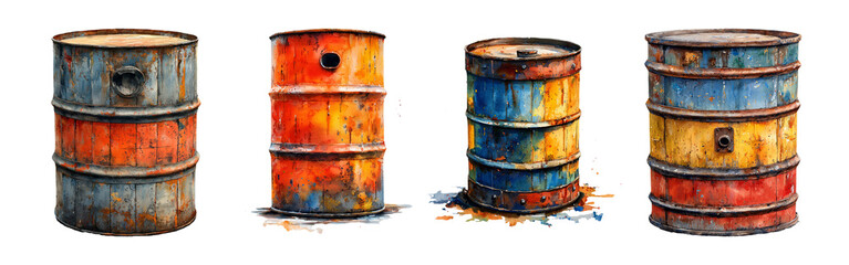 Fototapeta premium Vintage Colorful Metal Oil Barrels for Design Use