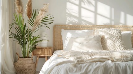 Beautiful Colored Mockup Bedroom Interior Blank Poster Decoration Art Background Image, generative AI