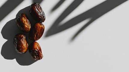 Minimalist Image of Fresh Dates on White Background with Soft Shadow. Ramadan iftar.
