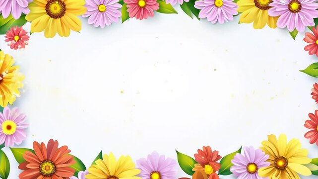 Colorful flowers blossom with vibrant frame against a soft background in a vibrant spring display.