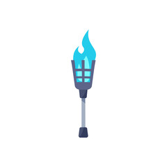 Vector with image of iron torch with a magical blue flame on a white background