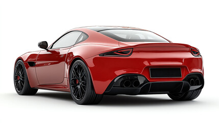 Red sports car rear view sleek and shiny on white isolate white background