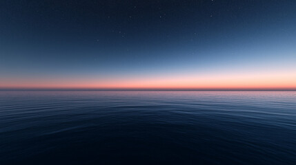 Obraz premium Early calm sunrise over dark sea, with dark waters and stars fading away. 