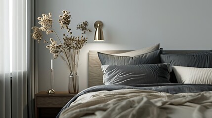 Beautiful Colored Mockup Bedroom Interior Blank Poster Decoration Art Background Image, generative AI