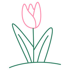 Flower bloom in simple style. Floral plant, botanical decoration, design element. Delicate bloom, stem.