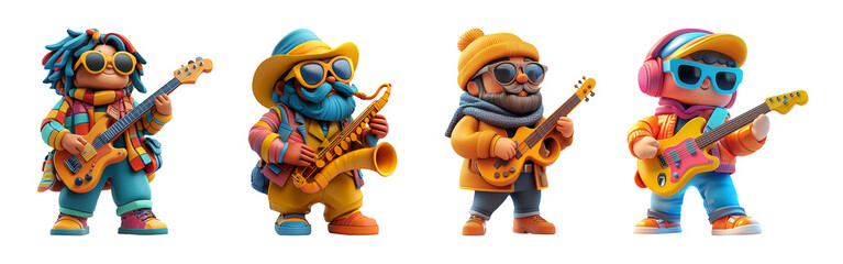 Colorful Cartoon Musicians with Instruments and Sunglasses